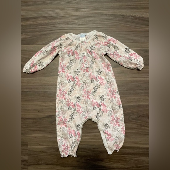 Feather BabyFloral Pink and Cream Kids Footie size 0/3M - Picture 3 of 4